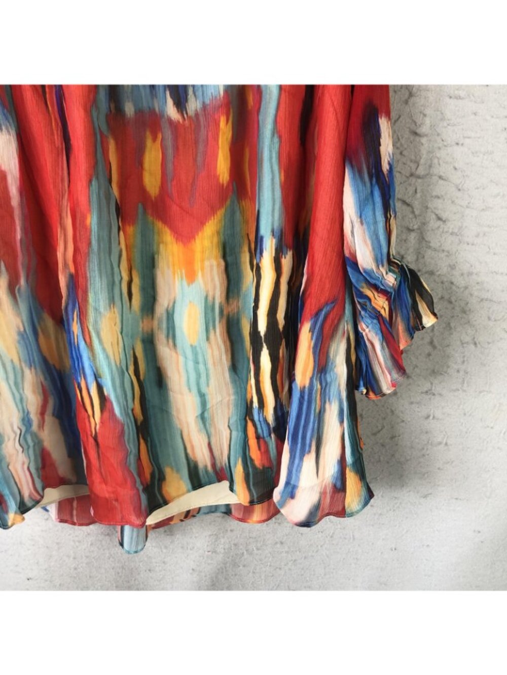 Vintage Collection Tunic Top Womens L Multicolor Abstract Ruffle Chiffon Boho - Picture 14 of 16